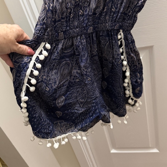 Navy Paisley Romper with Tassels - Picture 2 of 5